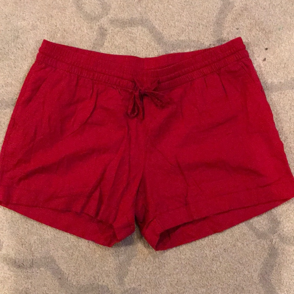 Red Linen Shorts